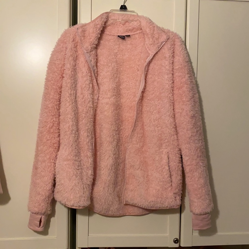 Fila pink fuzzy teddy faux fur jacket